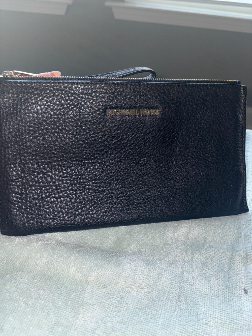 Michael Kors Black Pebbled Leather Cosmetic Pouch with Wrist Strap